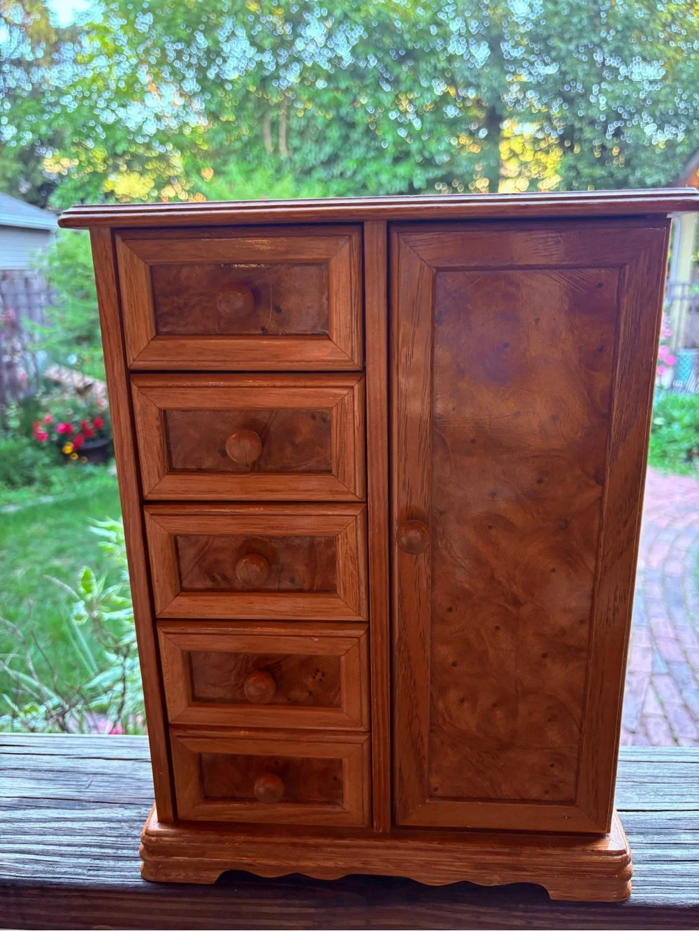 Large vintage wooden jewelry box armoire mirror drawers storage Retro organizer